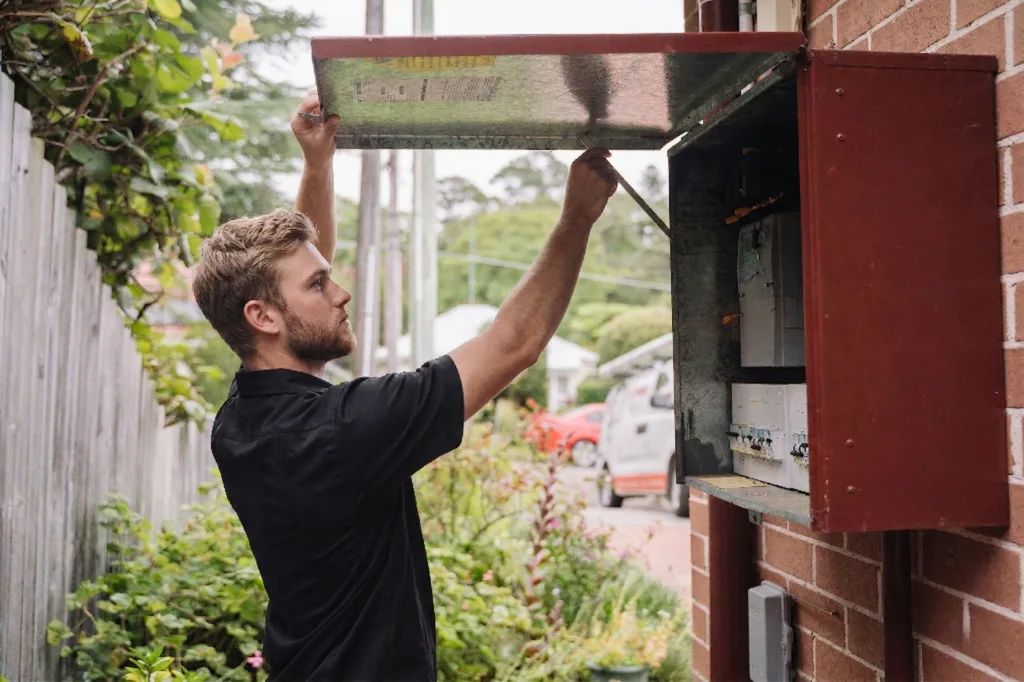 Electrician installing downlights in a Woolooware home